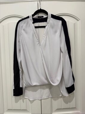 XOXO White Blouse with Black Sleeve Panels